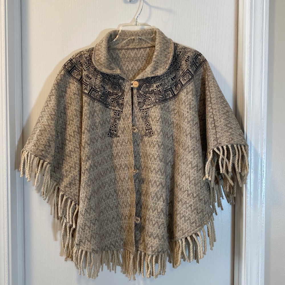 Aztec Mayan bohemian Fringed Cape Poncho
